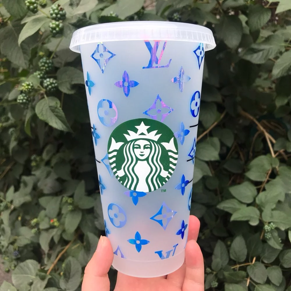Initial Designer Inspired Print Starbucks Cup, Personalised cold cup, Reusable Coffee Cup, Custom Gift