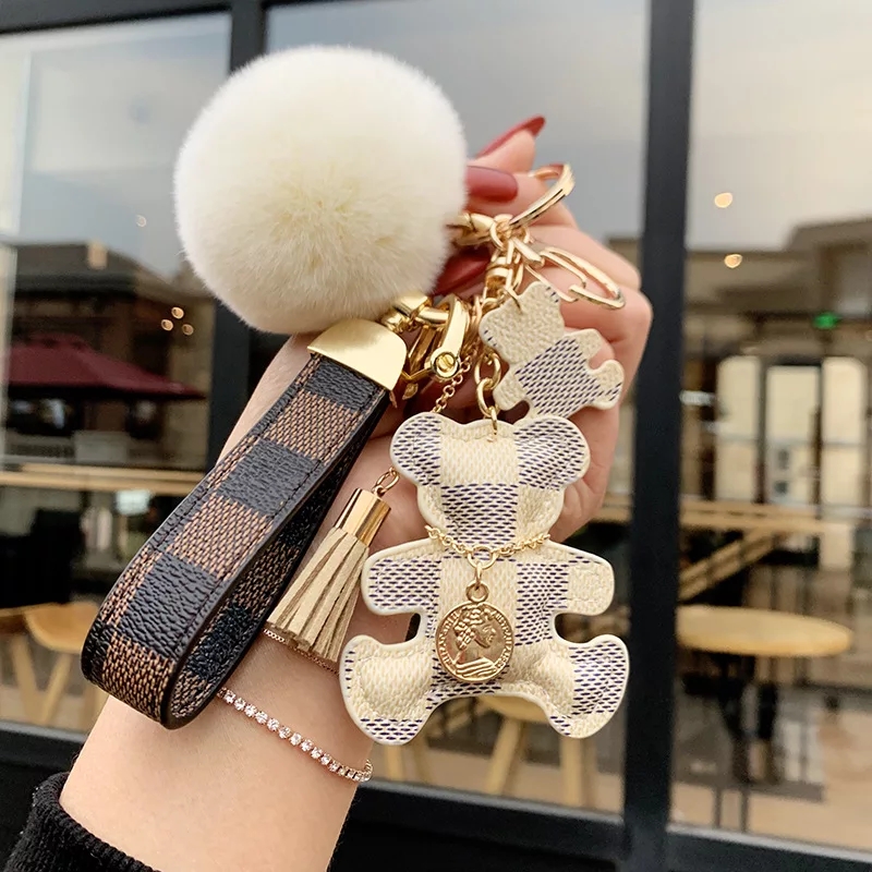 Keychain Women Like Grid Bear Animal Cartoon Bag Pendant Decoration Accessory DIY Buckle Creative High Grade